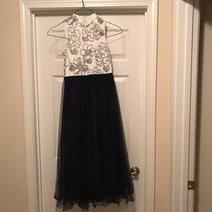 Elegant Navy and White Floral Kids Dress